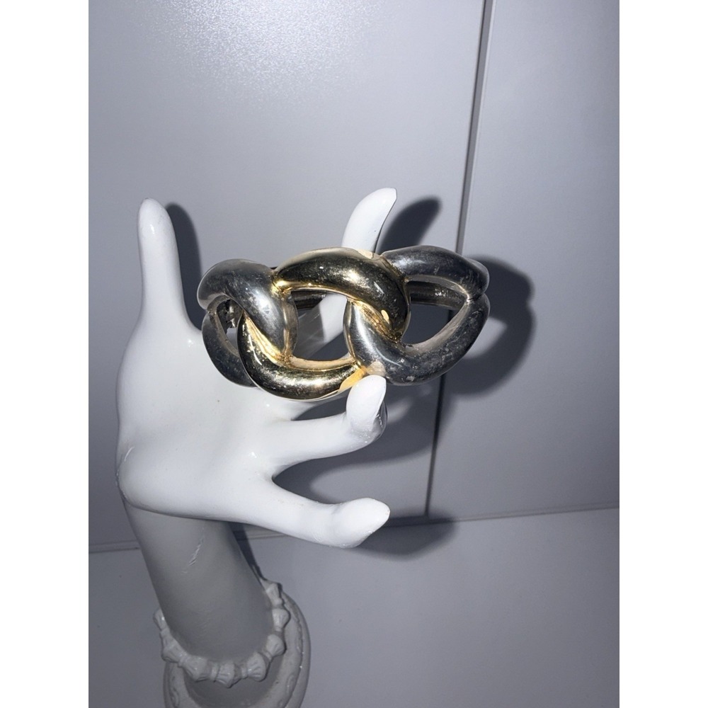 Silver & Gold Tone Cuff Bracelet Interlocking Knot Infinity 7"